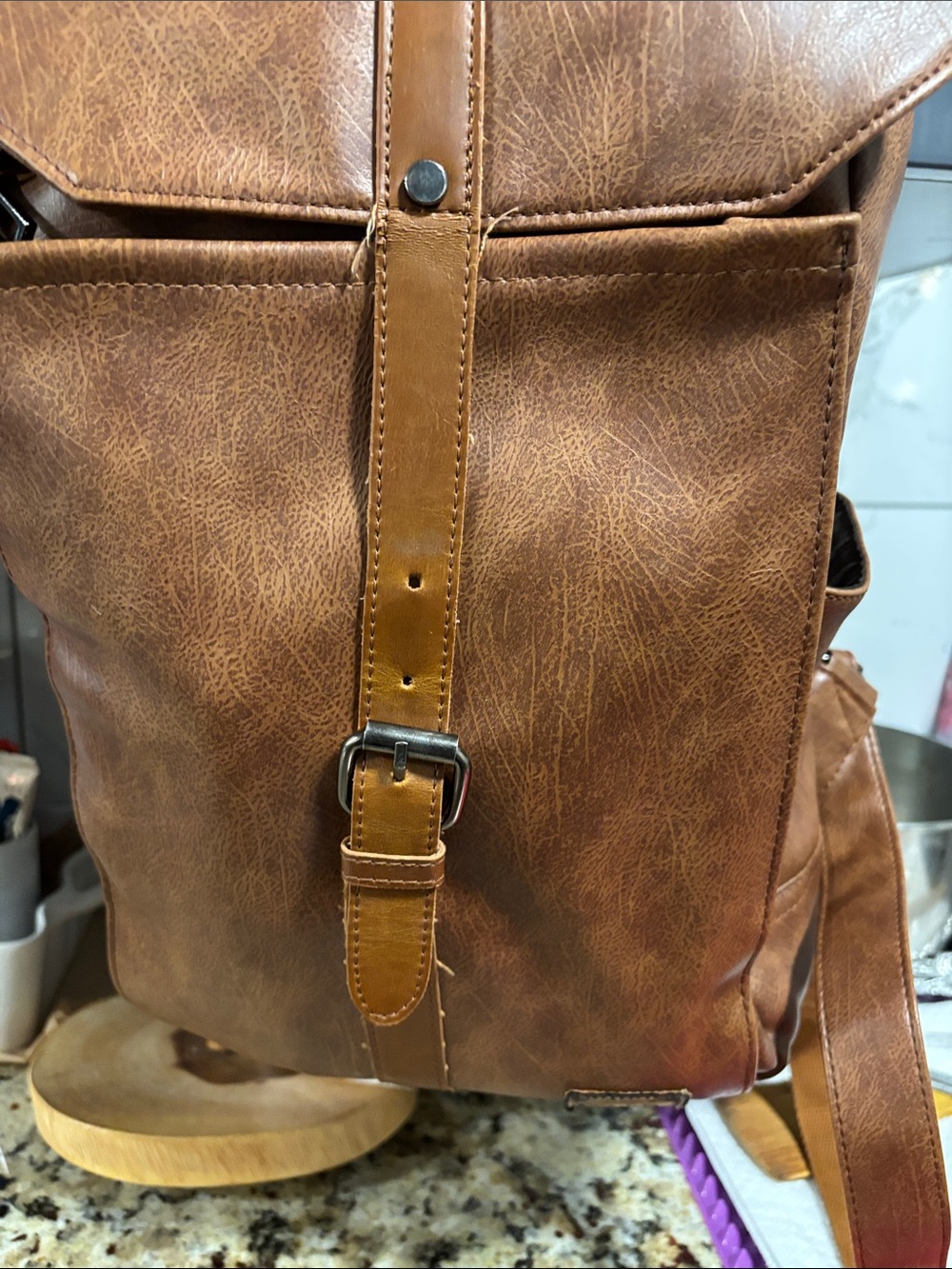Tan Faux Leather Backpack for Men